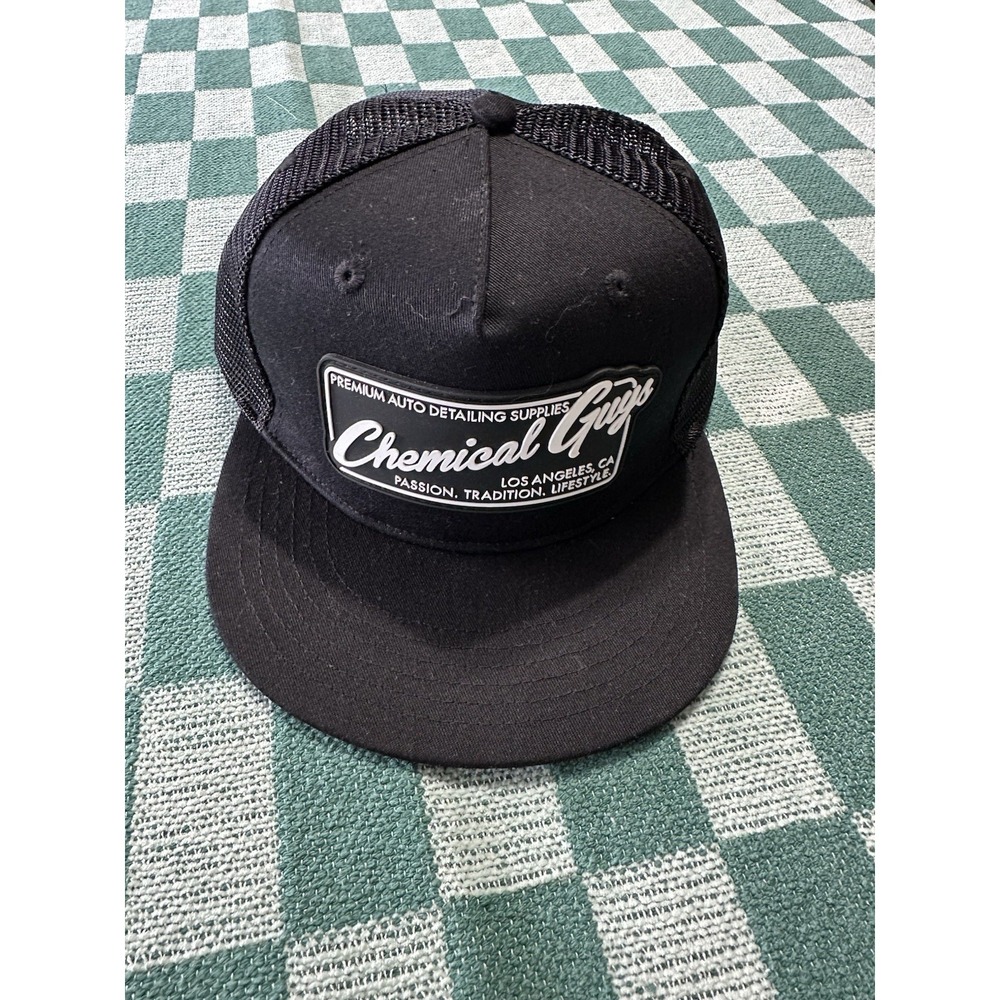 Chemical Guys Car Culture Black Trucker Hat Rubberized Patch Logo SnapBack